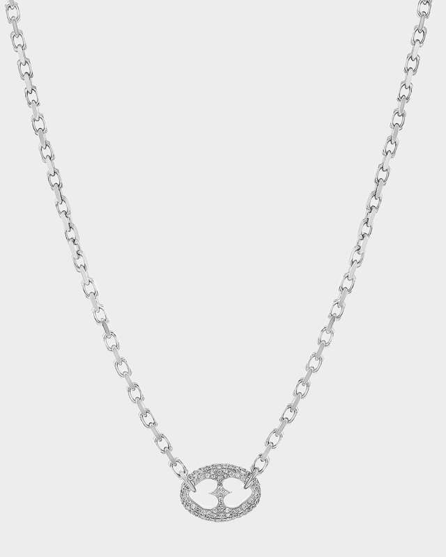 Diamond Puffy Heart Mariner Link Necklace